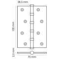 Петля универсальная карточная MS 100X70X2.5-4BB AB стальная, врезная, цвет бронза